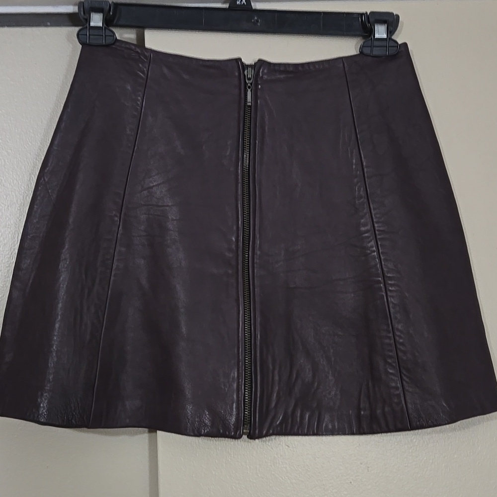Musee Chocolate Brown Leather Zippered Mini Skirt Size 10